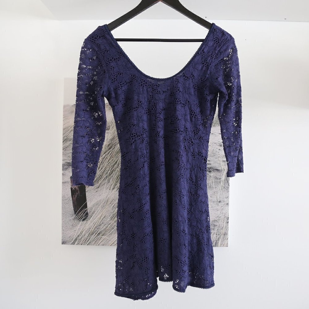 FREE PEOPLE Katya 3/4 Sleeve Lace Navy Blue Dress